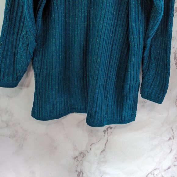 Diane Von Firstenburg Sweater Womens Large Teal Vtg Oversized Glitter Sparkle - Picture 7 of 11